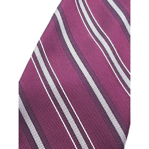 Jos. A. Bank Signature Collection Burgundy & Silver Striped 100% Silk Men's Tie - Picture 13 of 14